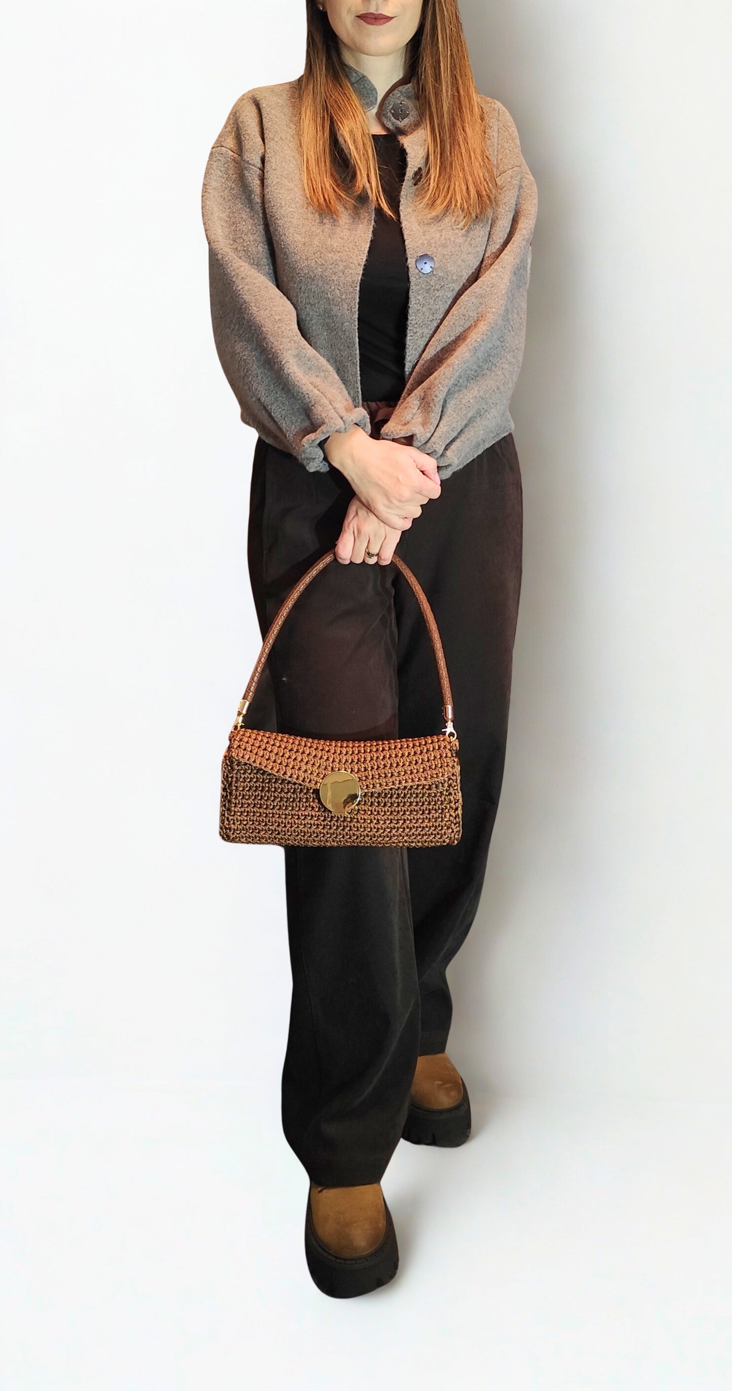 Geanta handmade „Caramel”, cu portofel inclus – piesa unicat