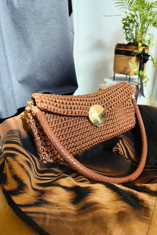 Geanta handmade „Caramel”, cu portofel inclus – piesa unicat