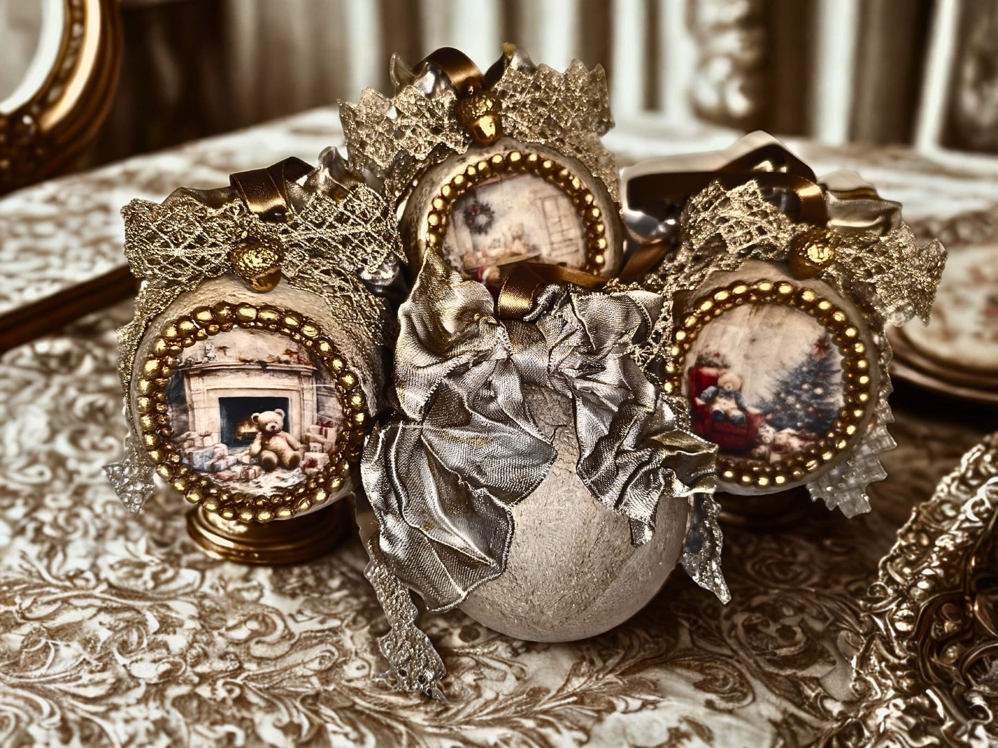 Set 4 globuri decorative handmade ediție luxury - Teddy Bear