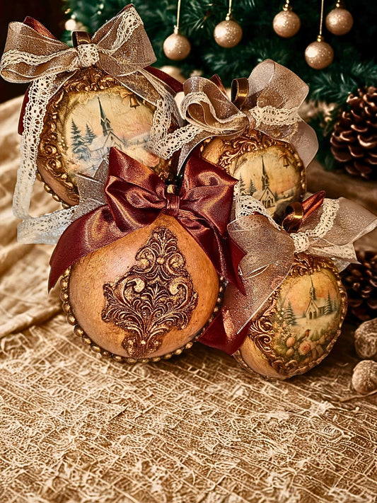 Set 4 globuri decorative handmade ediție luxury - Biserică