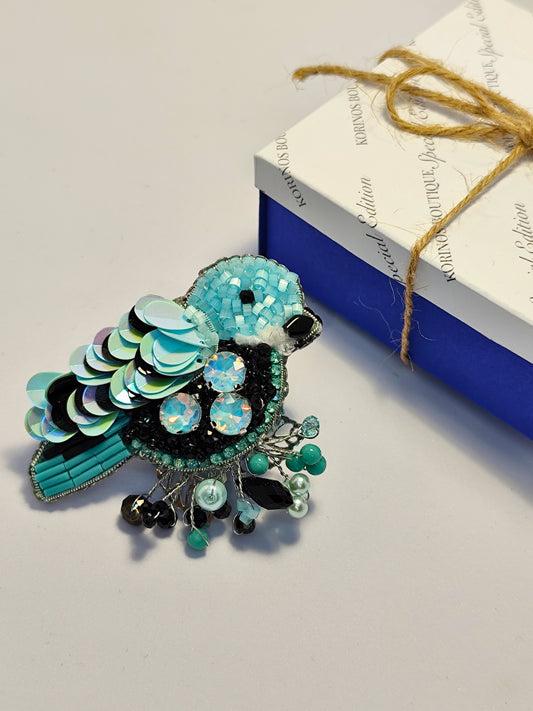 Brosa pasare lucrata manual – piesa unicat