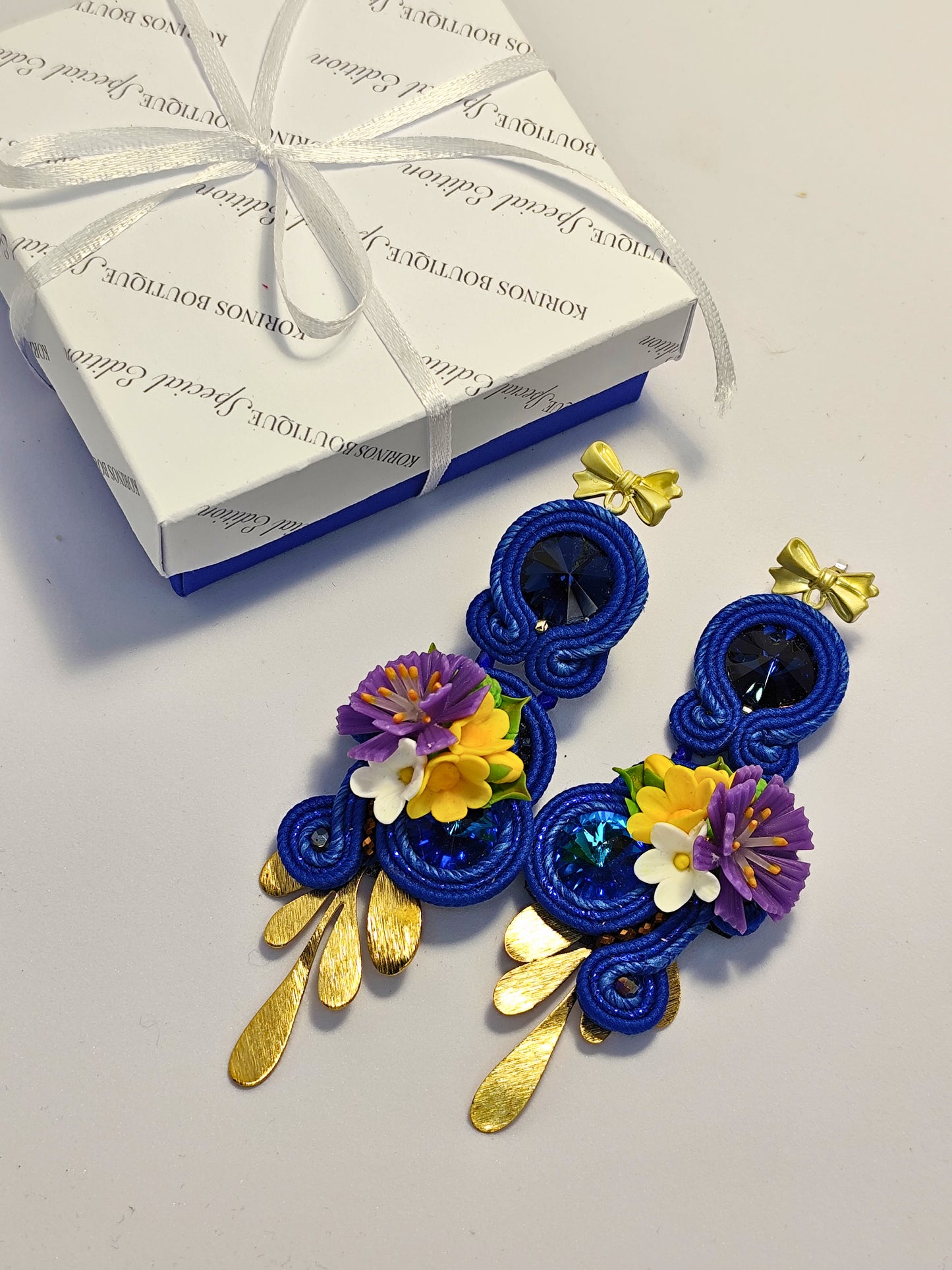 Cercei handmade în tehnica soutache „Garden in Blue” – piesă unicat