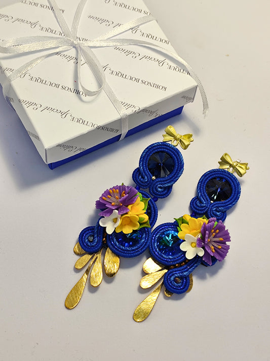 Cercei handmade în tehnica soutache „Garden in Blue” – piesă unicat