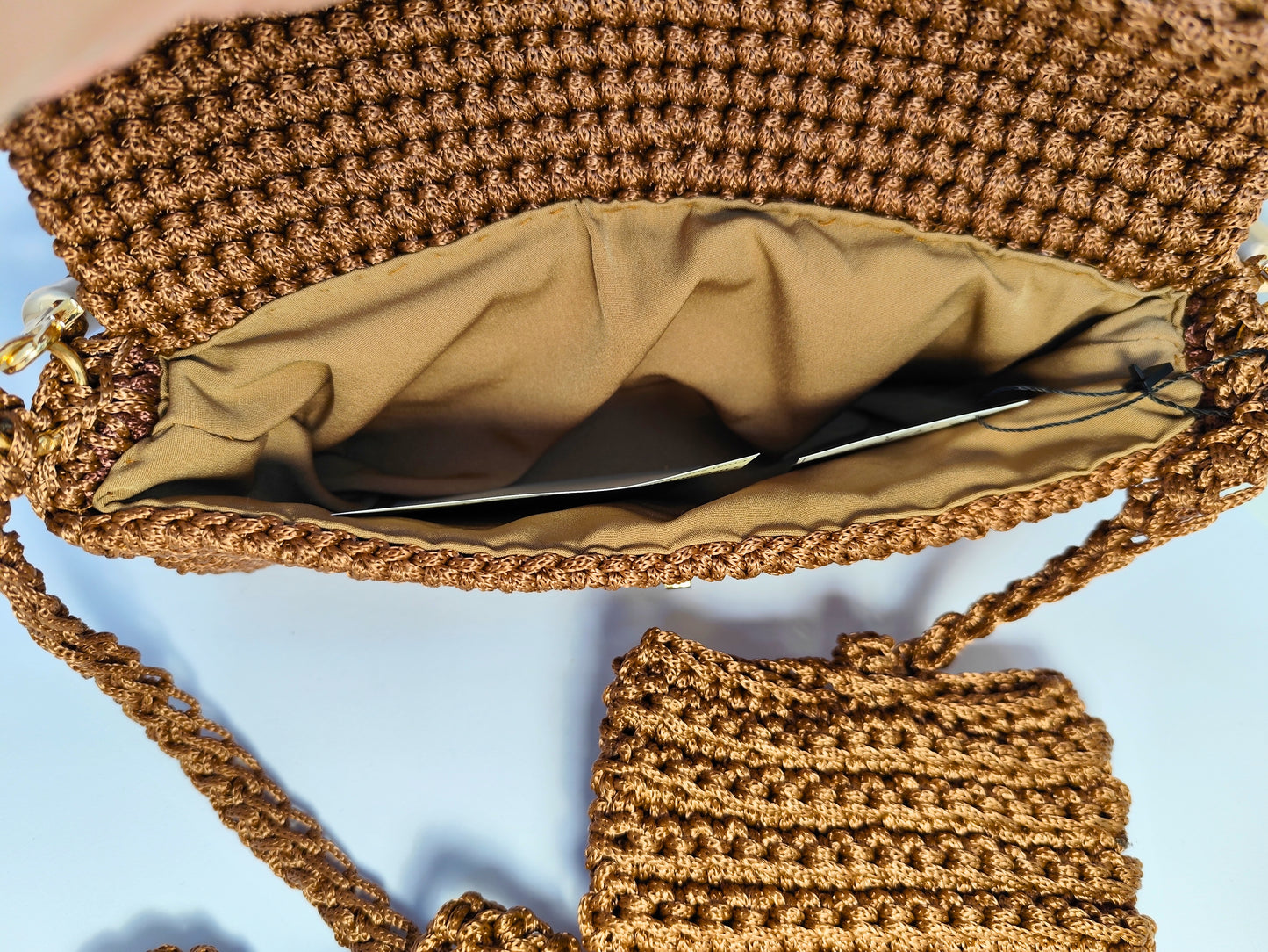 Geanta handmade „Caramel”, cu portofel inclus – piesa unicat