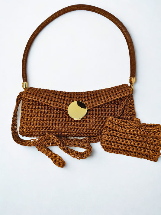 Geanta handmade „Caramel”, cu portofel inclus – piesa unicat