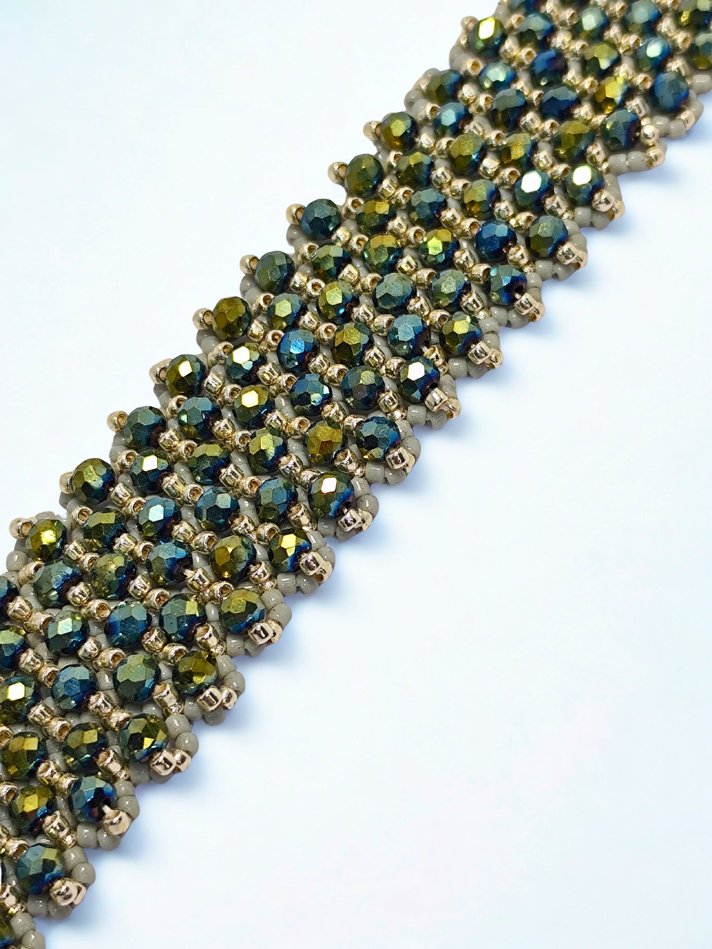 Brățară handmade din mărgele Toho și inox „Green Twilight”