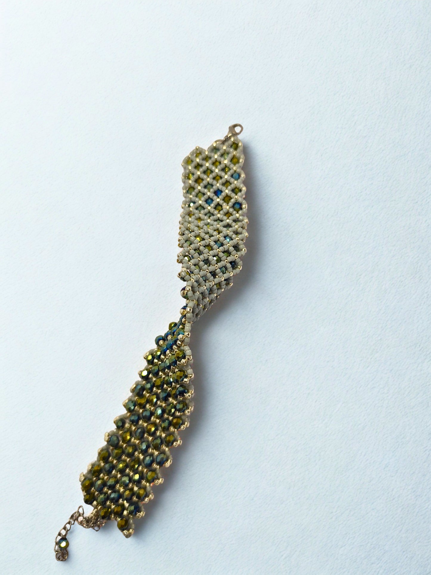 Brățară handmade din mărgele Toho și inox „Green Twilight”