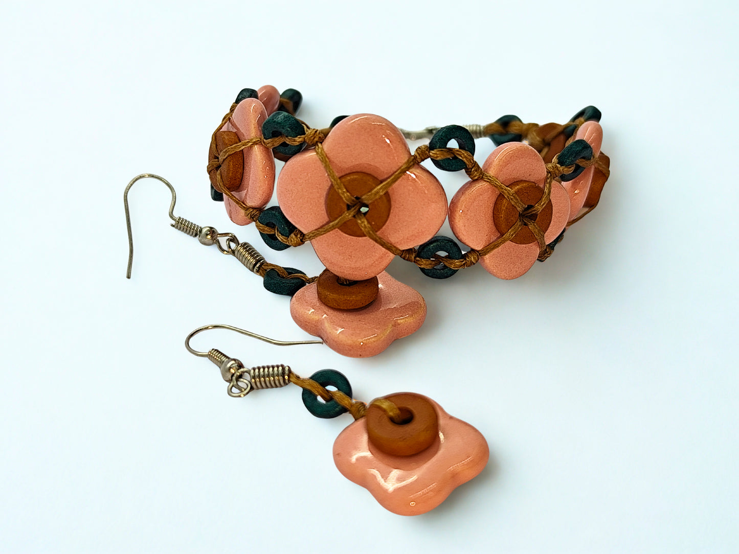 Set cercei + brățară handmade din ceramică „Ceramic Bloom”