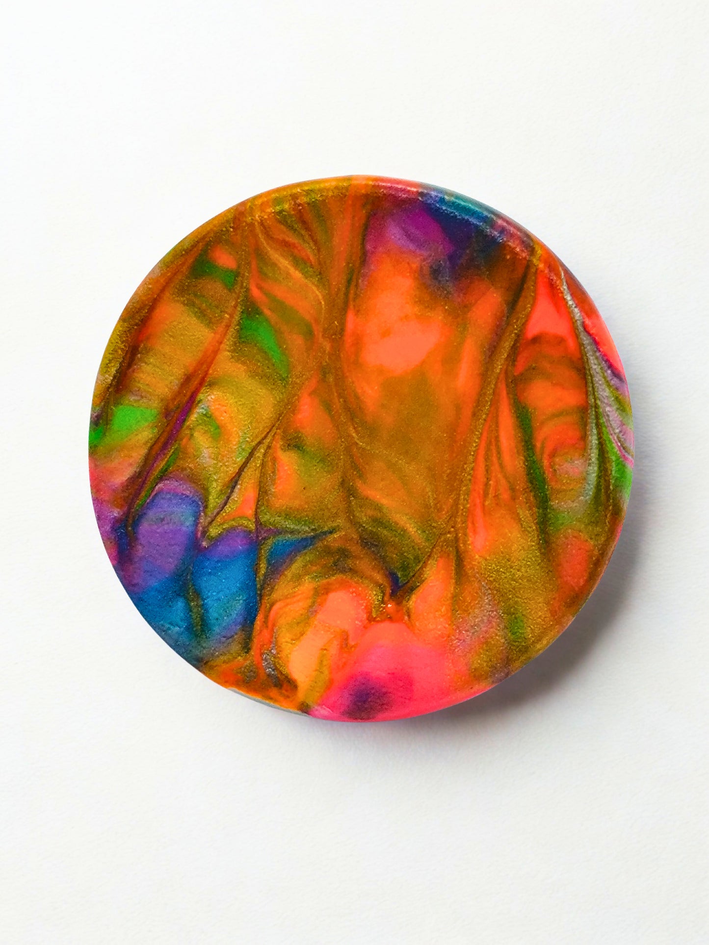 Broșă handmade din lut „Color Flow Circle”