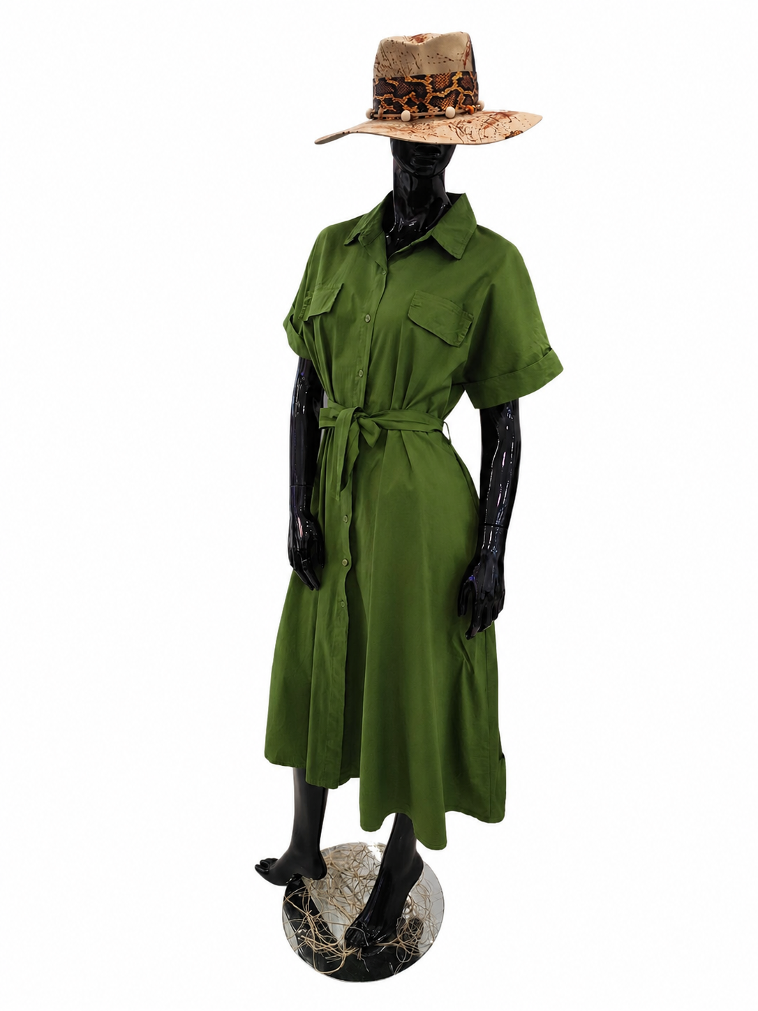 Rochie midi verde/roz made in Italy „Orvieto”