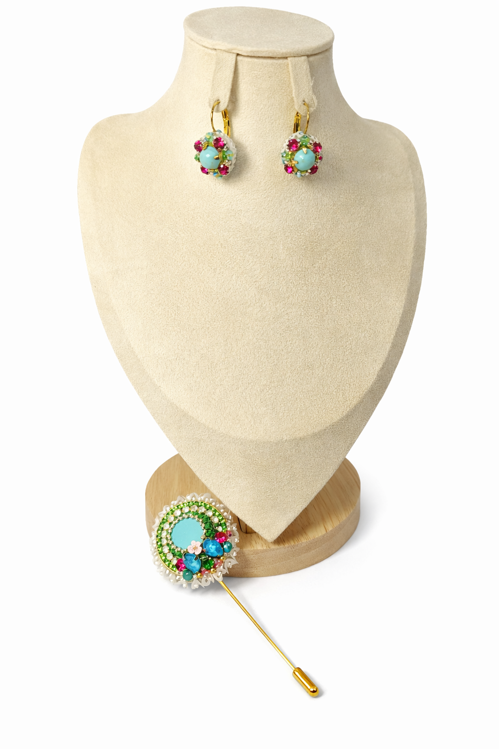 Set cercei și broșă pin handmade „Secret Garden”