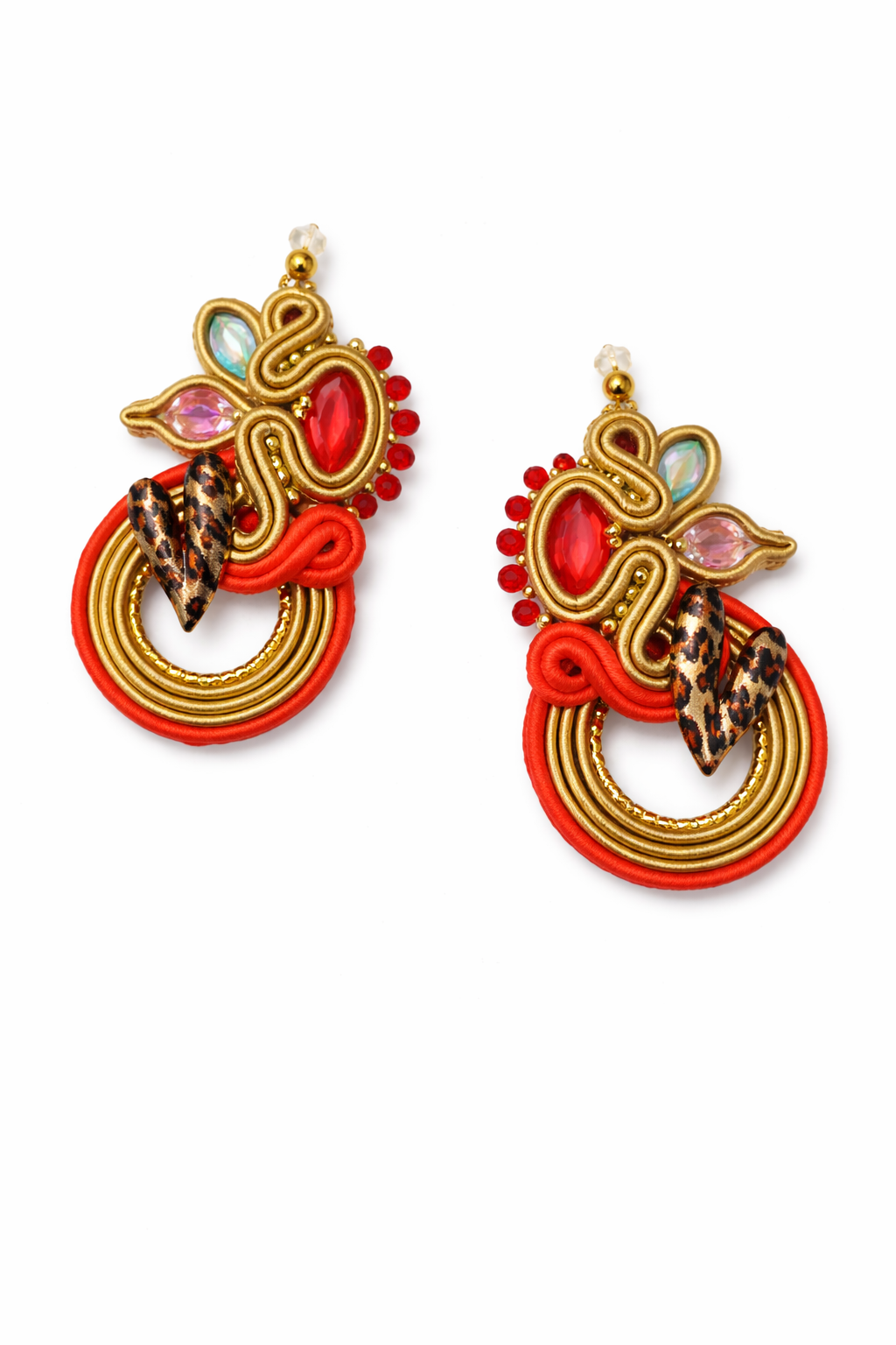 Cercei soutache magenta cu accente animal print „Wild Heart”