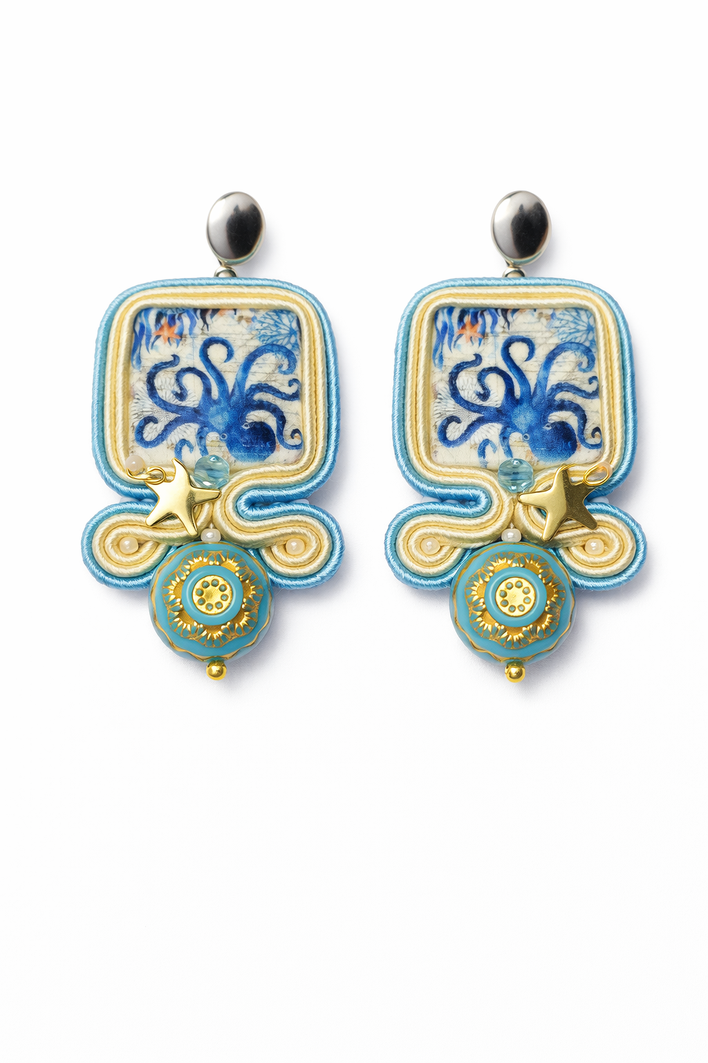 Cercei soutache cu accente marine „Ocean Whisper” – Cercei handmade unicat