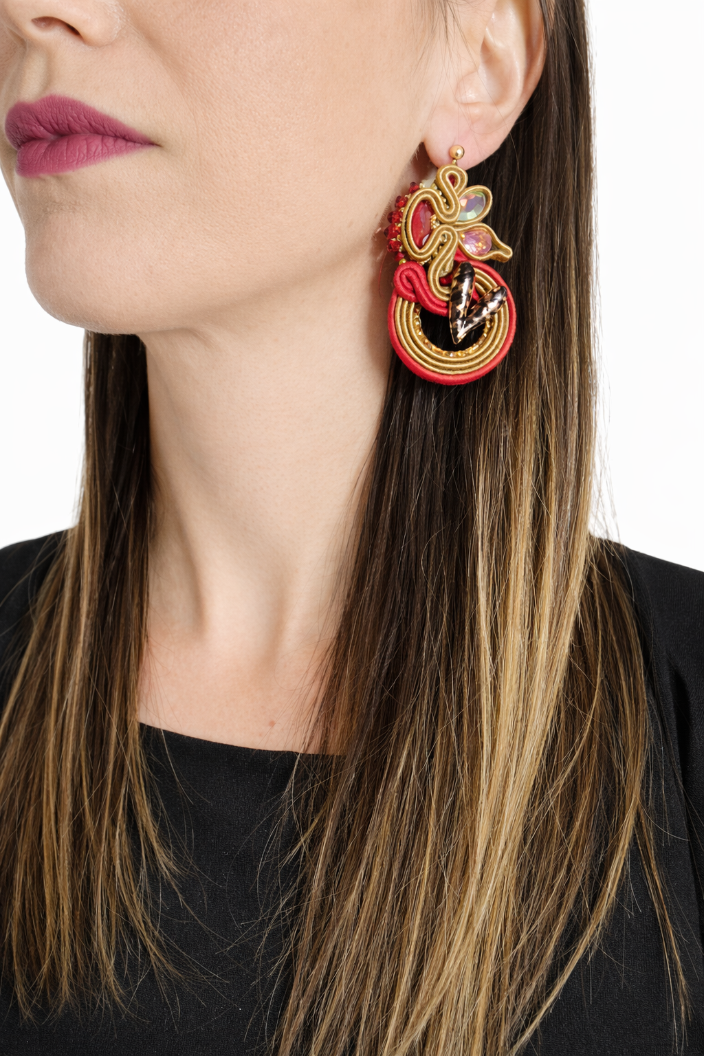 Cercei soutache magenta cu accente animal print „Wild Heart”