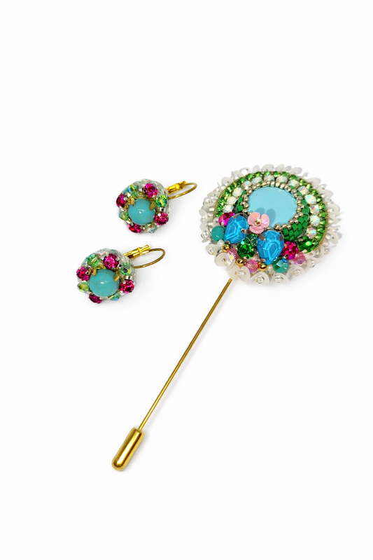 Set cercei și broșă pin handmade „Secret Garden”