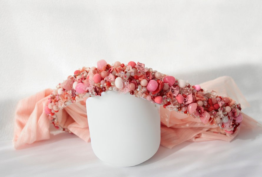 Brâu handmade cu mărgele de jad și cristale „Blush Garden”