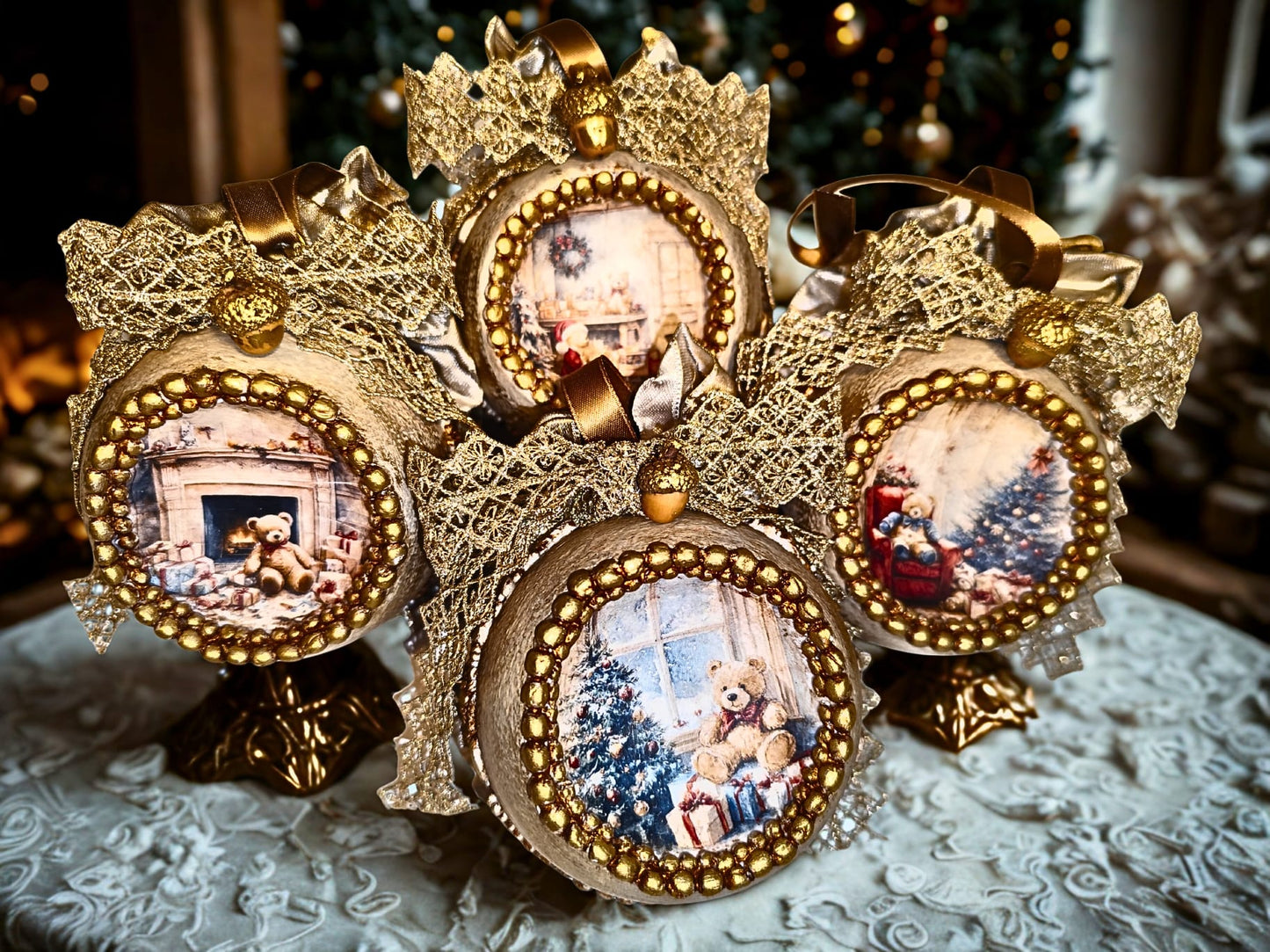 Set 4 globuri decorative handmade ediție luxury - Teddy Bear