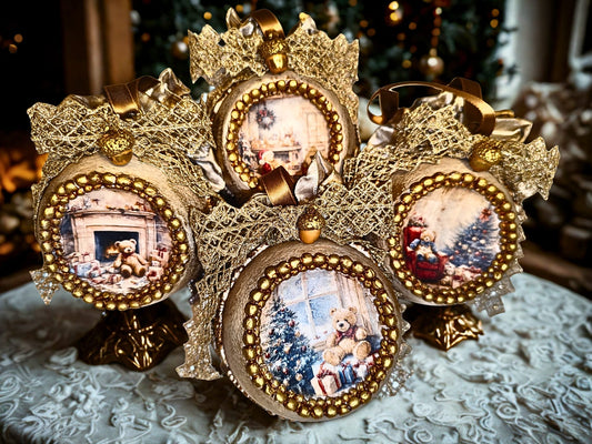 Set 4 globuri decorative handmade ediție luxury - Teddy Bear