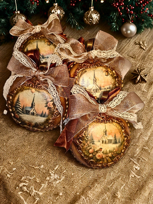 Set 4 globuri decorative handmade ediție luxury - Biserică