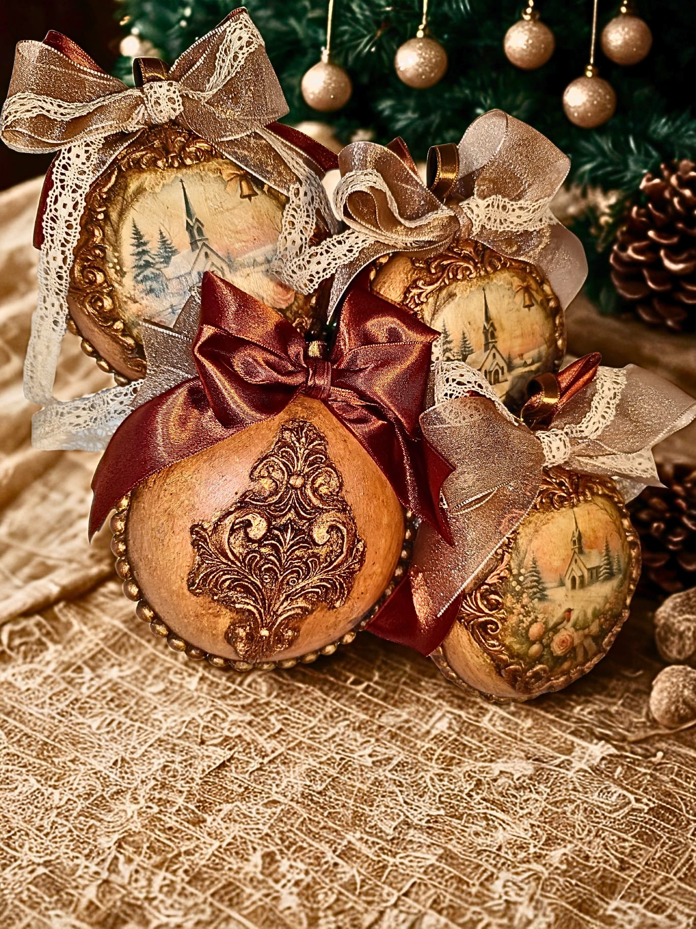 Set 4 globuri decorative handmade ediție luxury - Biserică